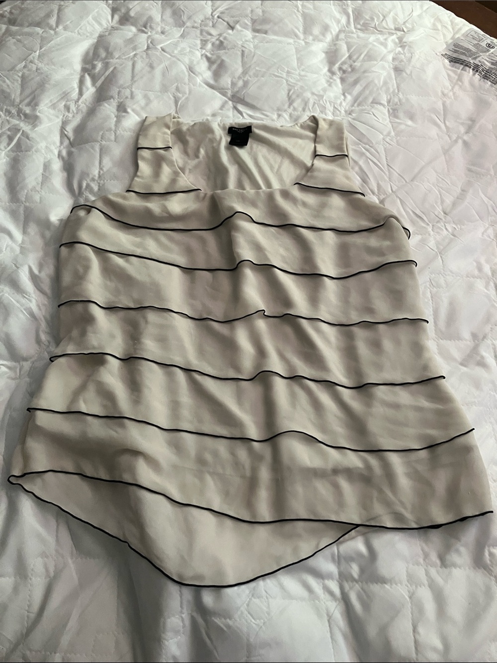 Ann Taylor Cream Layered Ruffle Camisole with Black Trim